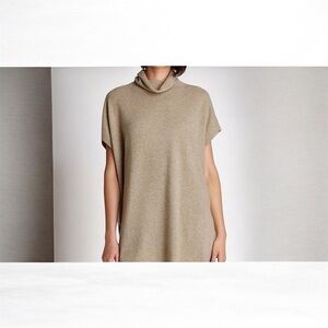 EILEEN FISHER 100% Cashmere Cowl Neck Sweater Tunic Tan XL Comfort Lagenlook